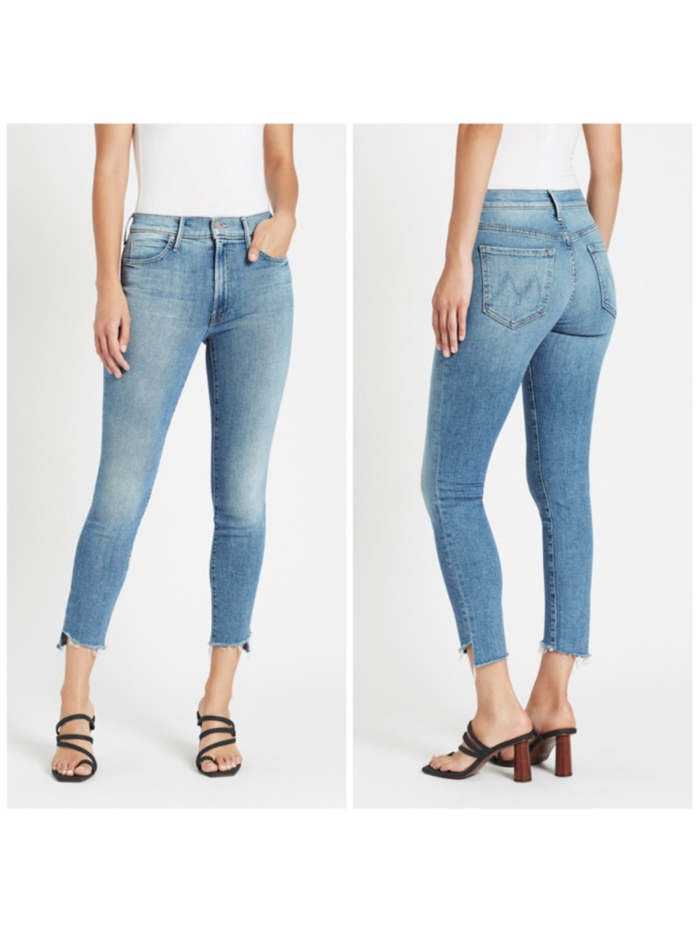 MOTHER The Stunner Zip Ankle Step Fray Jeans - Camp Expert Size 27 Blue